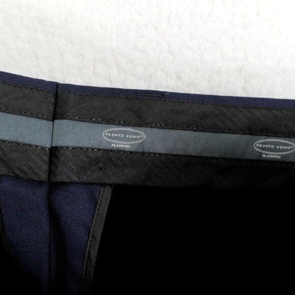 Pronto Uomo Blue Sharkskin Wool Flat Front Mid Rise Dress Pants 40/26 Lined Part - Picture 4 of 7